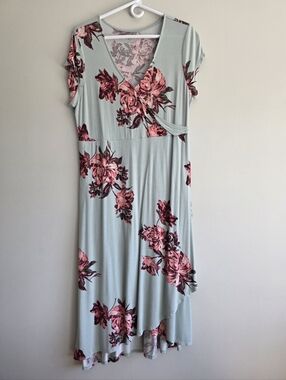 🤰Green Flower Print Maternity Maxi Wrap Nursing Dress SIZE: Large